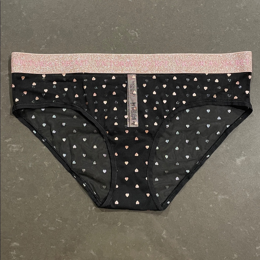 Victoria’s Secret Mesh Pink Metallic Heart Hiphugger Panty Underwear NWT Medium